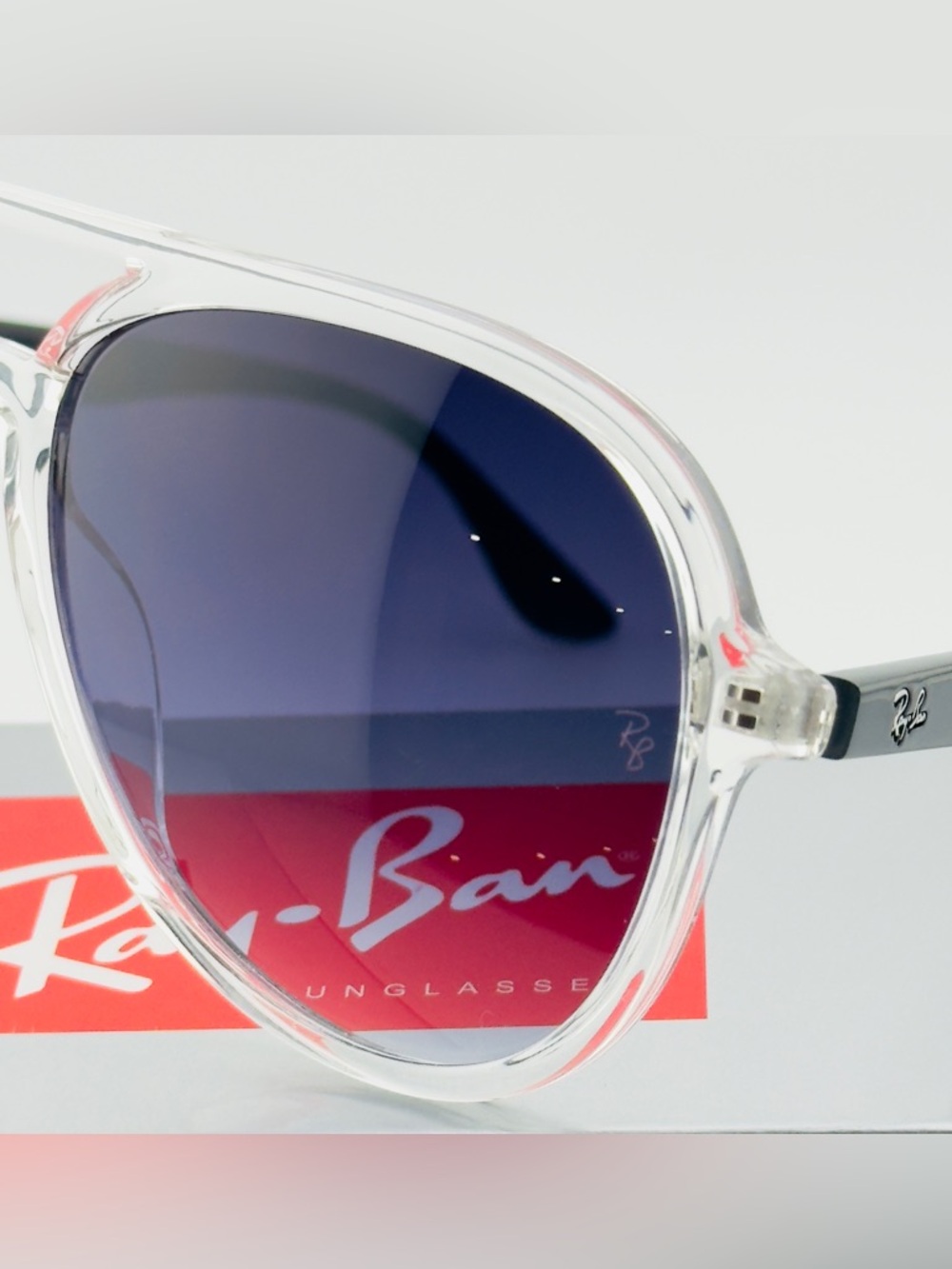 Ray-Ban Aviator Sunglasses RB4376 Transparent Frame with Gradient Dark Gray Lens - Picture 15 of 16